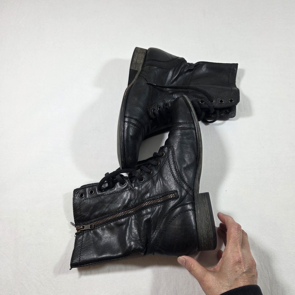 Steve Madden Troopa Boots Leather Chukka Black Woman's 9.5 lace Up Zip Boots - Picture 4 of 10
